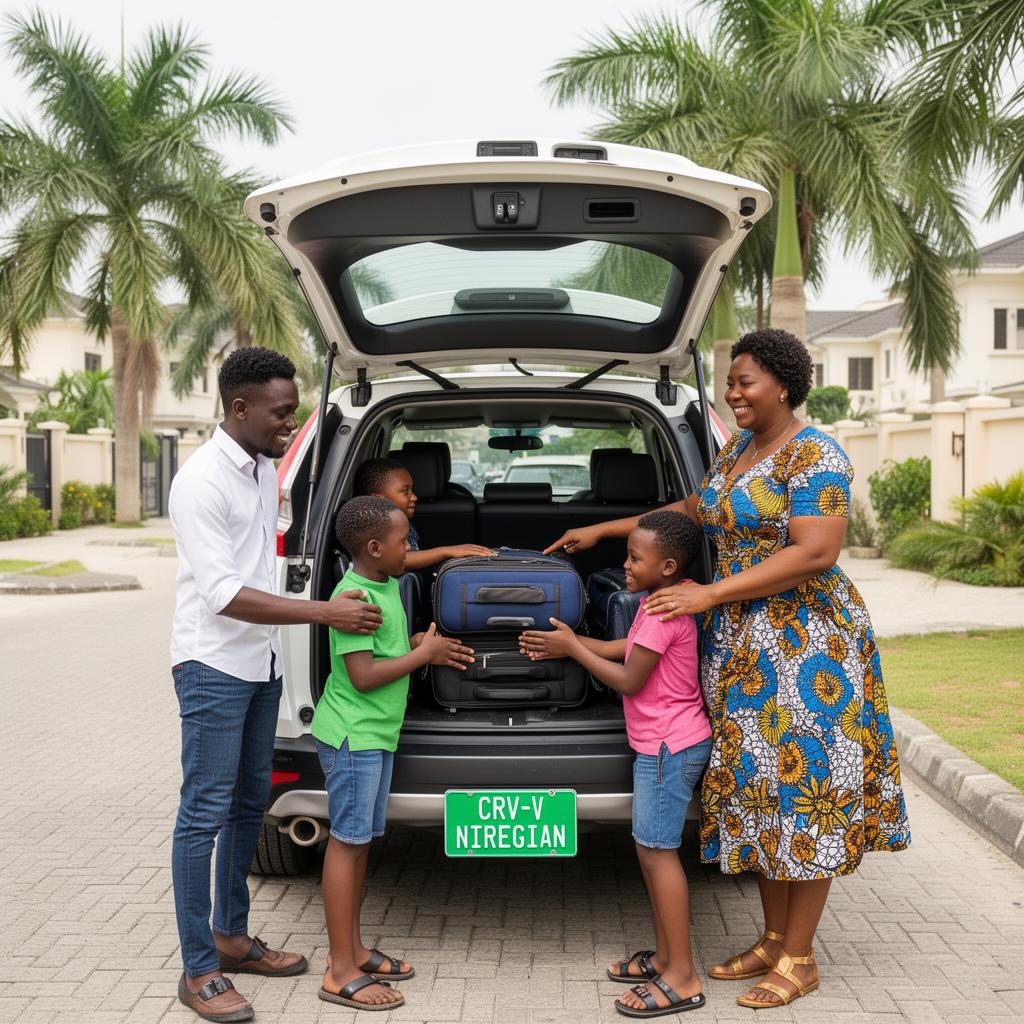 Nigerian family loading a Honda CR-V for a trip in Lekki